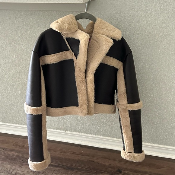 Edikted Ricky Faux Leather Fur Shearling Jacket - Picture 5 of 5